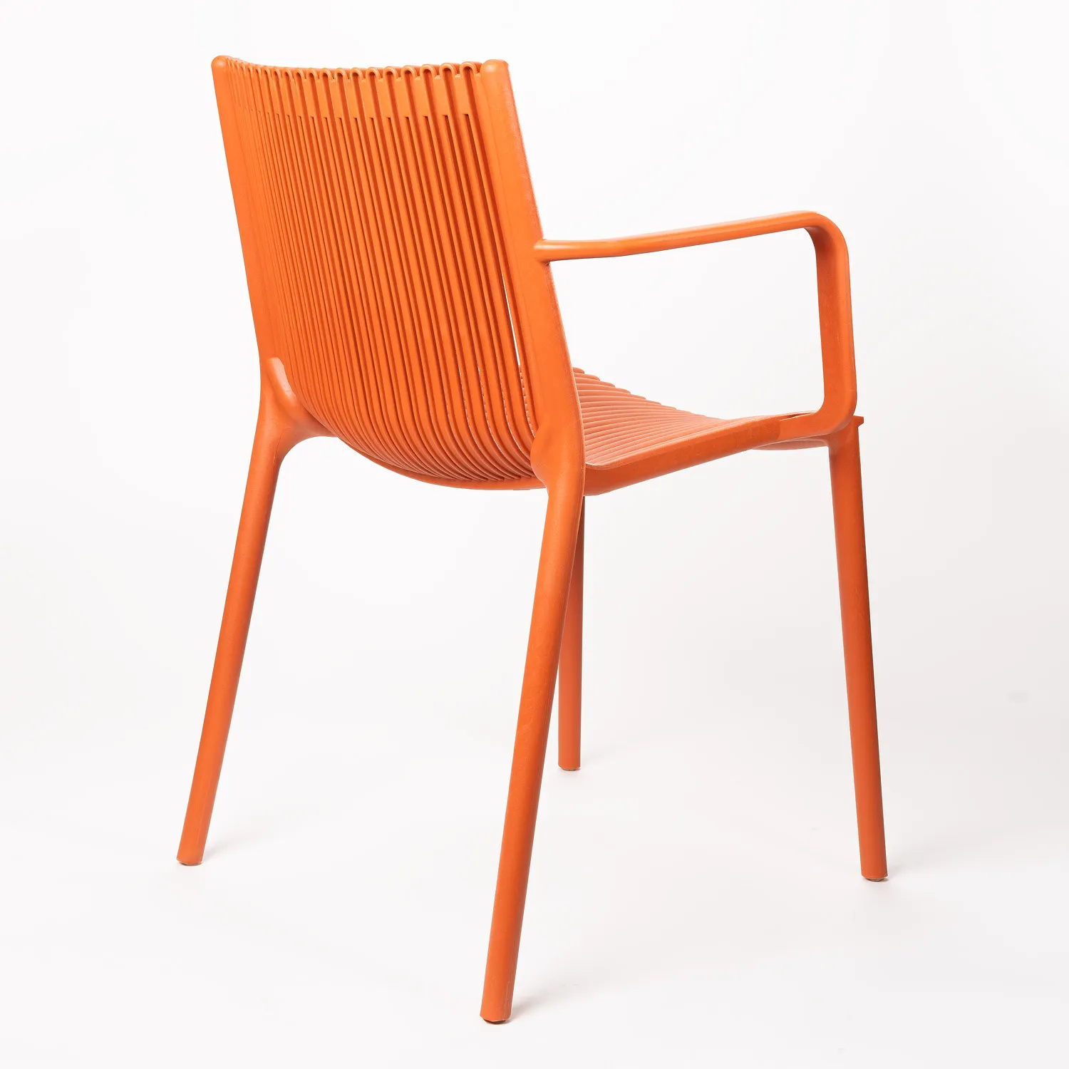 Modern Polypropylene Armchair with Vertical Slat Backrest for Outdoor Dining