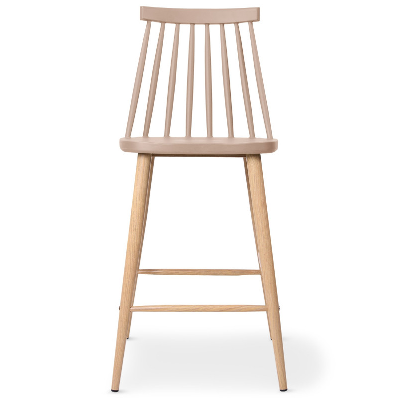 Windsor Style PP Plastic Bar Stool with Wood-Look Metal Legs - Counter Height Kitchen Stool for Cafe & Restaurant