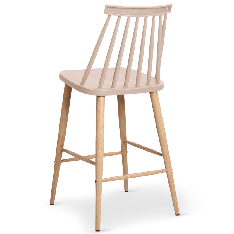 Windsor Style PP Plastic Bar Stool with Wood-Look Metal Legs - Counter Height Kitchen Stool for Cafe & Restaurant