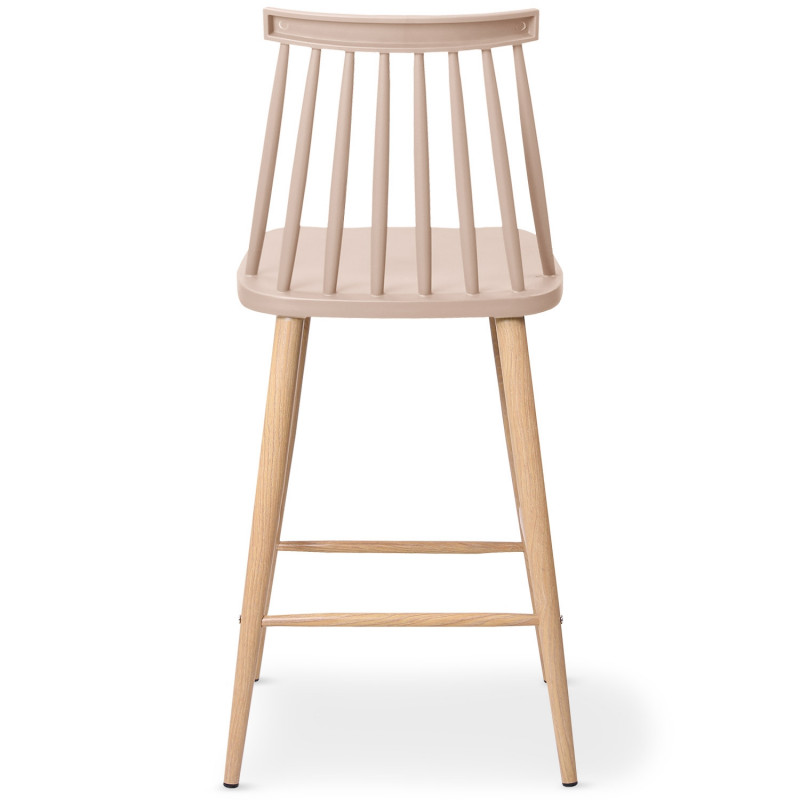 Windsor Style PP Plastic Bar Stool with Wood-Look Metal Legs - Counter Height Kitchen Stool for Cafe & Restaurant