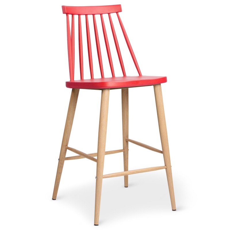 Windsor Style PP Plastic Bar Stool with Wood-Look Metal Legs - Counter Height Kitchen Stool for Cafe & Restaurant