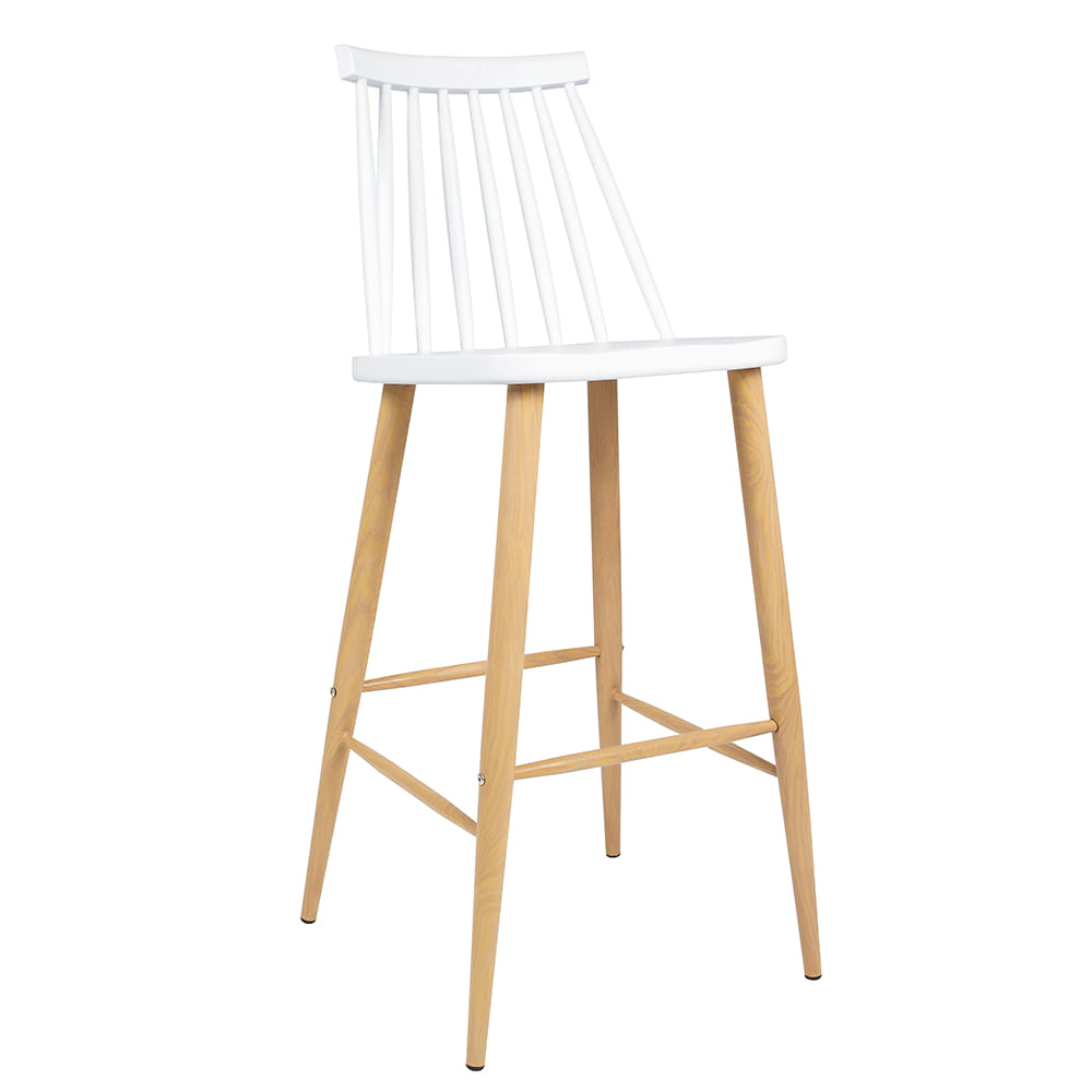 Windsor Style PP Plastic Bar Stool with Wood-Look Metal Legs - Counter Height Kitchen Stool for Cafe & Restaurant