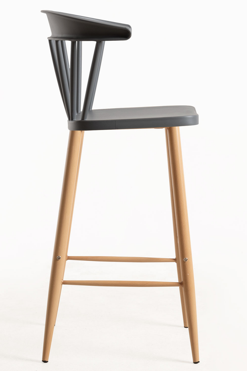 Windsor Style PP Plastic Bar Stool with Wood-Look Metal Legs - Counter Height Kitchen Stool for Cafe & Restaurant