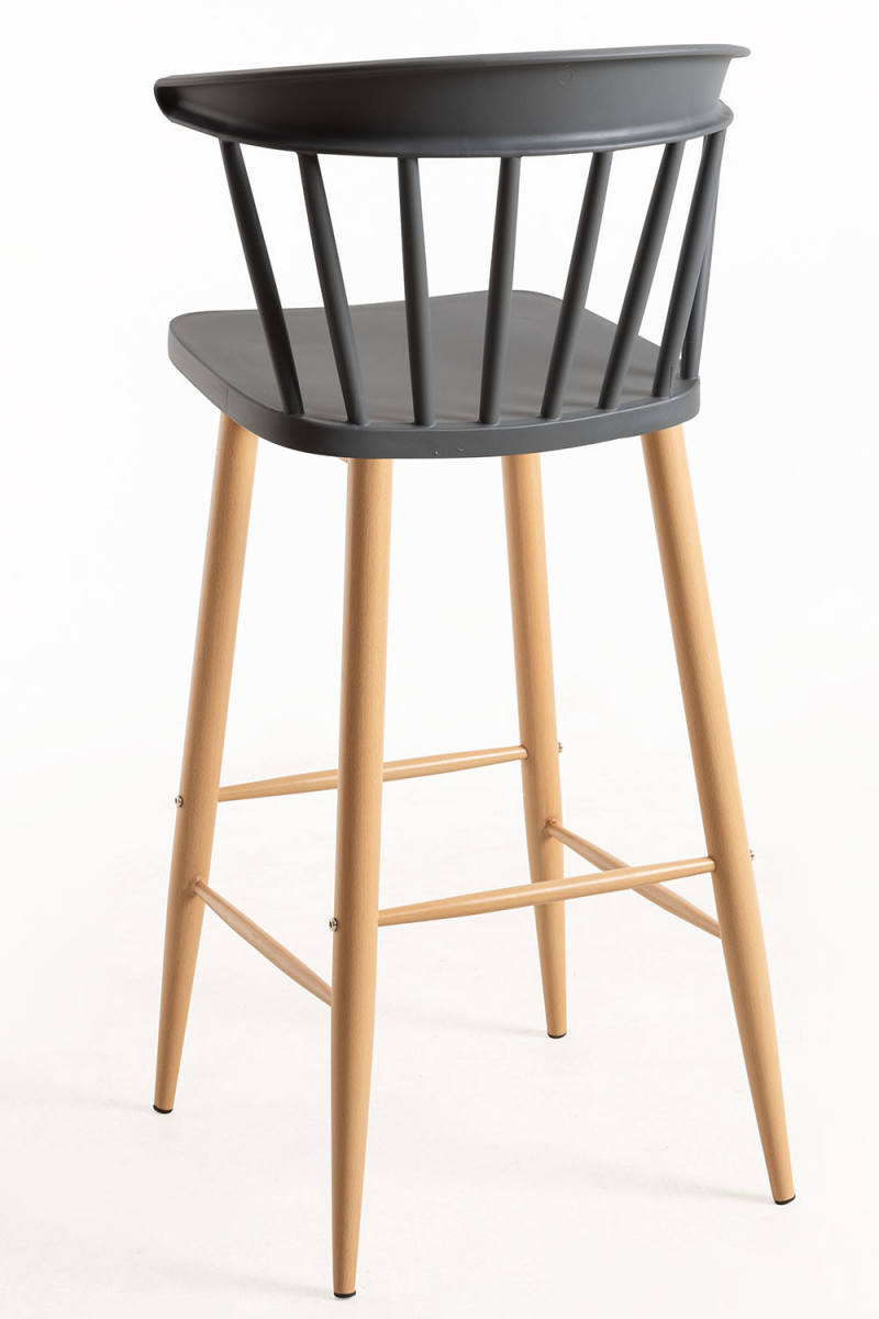Windsor Style PP Plastic Bar Stool with Wood-Look Metal Legs - Counter Height Kitchen Stool for Cafe & Restaurant
