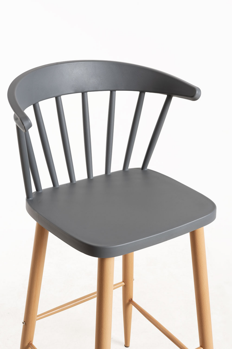 Windsor Style PP Plastic Bar Stool with Wood-Look Metal Legs - Counter Height Kitchen Stool for Cafe & Restaurant