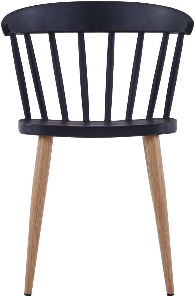 Windsor Style PP Plastic Dining Chair with Wood-Look Metal Legs - Stackable Patio Side Chair for Restaurant, Cafe & Bistro