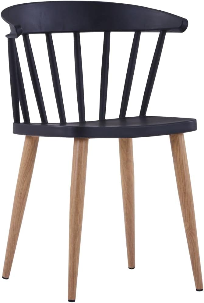 Windsor Style PP Plastic Dining Chair with Wood-Look Metal Legs - Stackable Patio Side Chair for Restaurant, Cafe & Bistro
