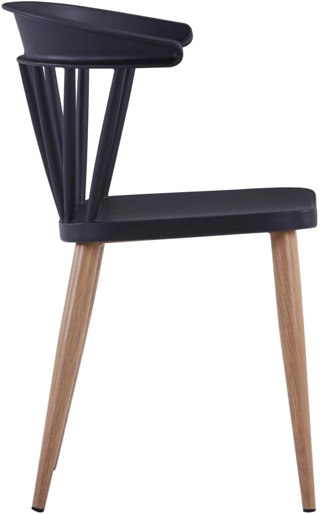 Windsor Style PP Plastic Dining Chair with Wood-Look Metal Legs - Stackable Patio Side Chair for Restaurant, Cafe & Bistro
