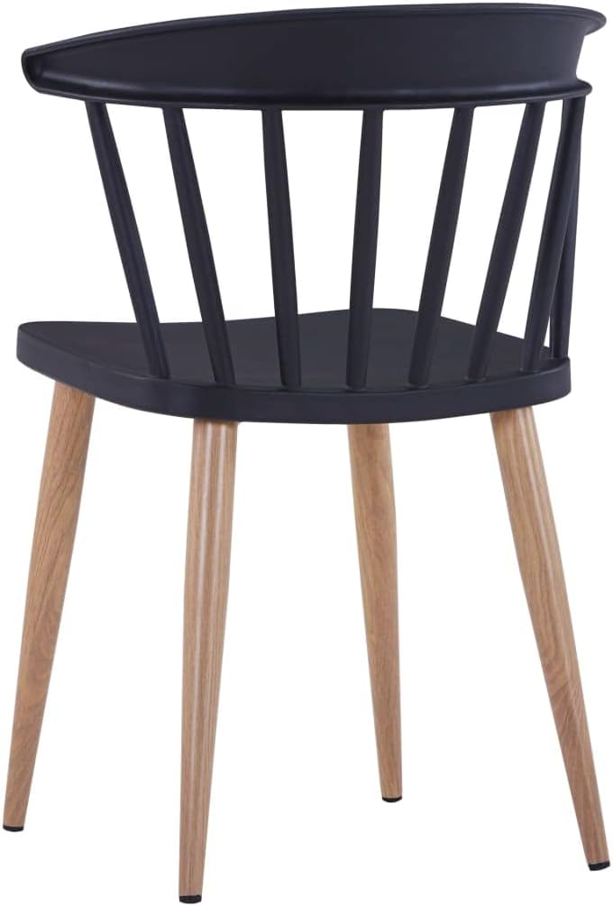 Windsor Style PP Plastic Dining Chair with Wood-Look Metal Legs - Stackable Patio Side Chair for Restaurant, Cafe & Bistro