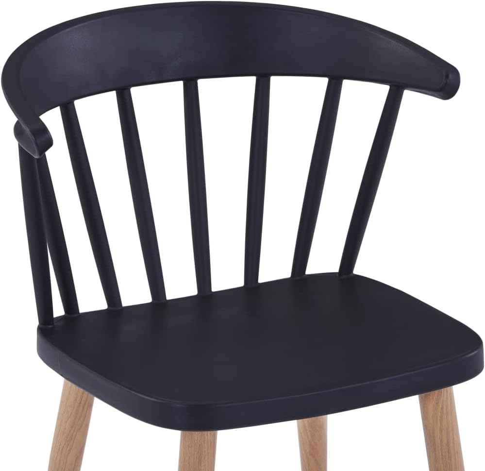 Windsor Style PP Plastic Dining Chair with Wood-Look Metal Legs - Stackable Patio Side Chair for Restaurant, Cafe & Bistro