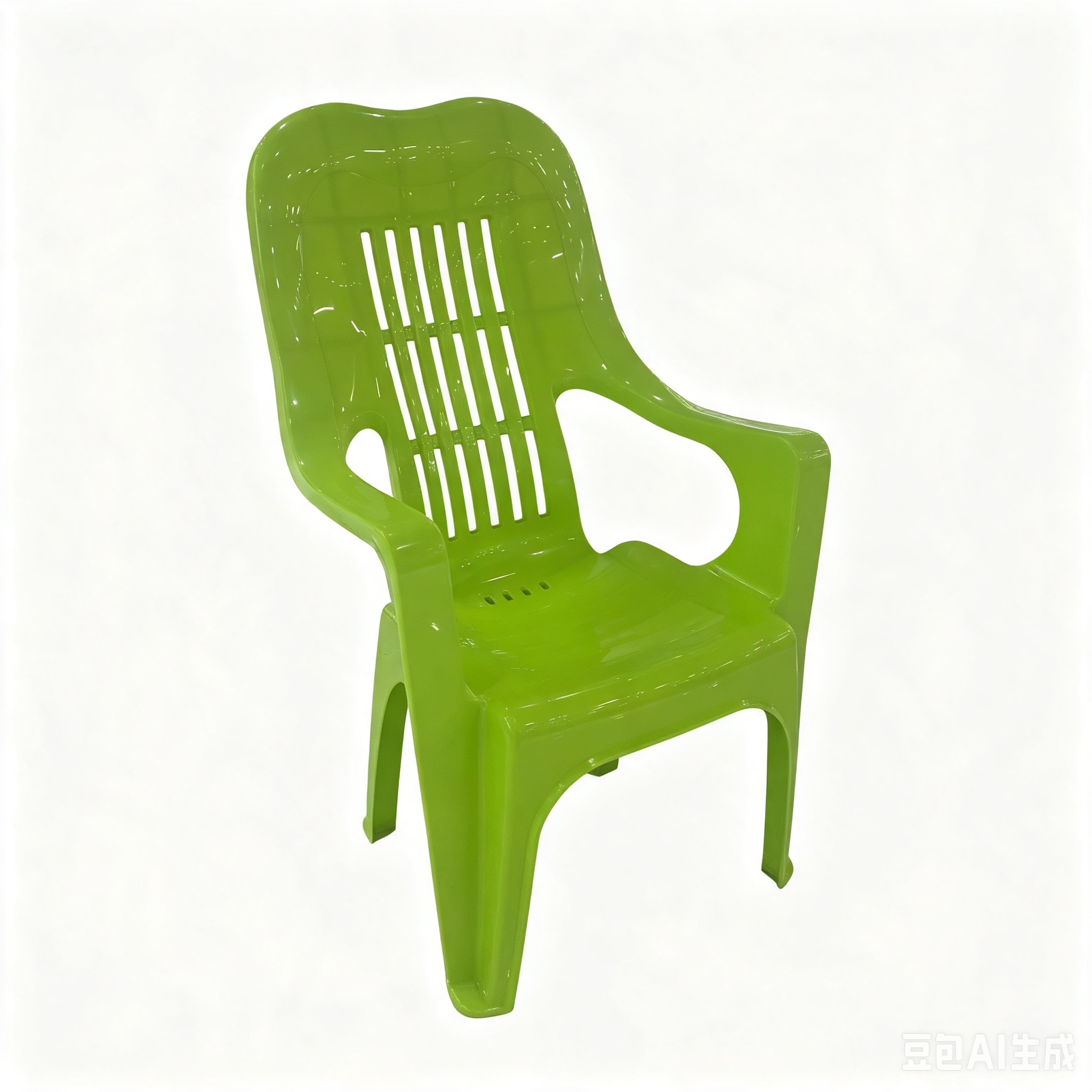 Monoblock High‑Back PP Plastic Armchair, Vertical Grille Hollow Backrest Stackable Outdoor Patio Garden Chair With Armrest for Cafe Restaurant