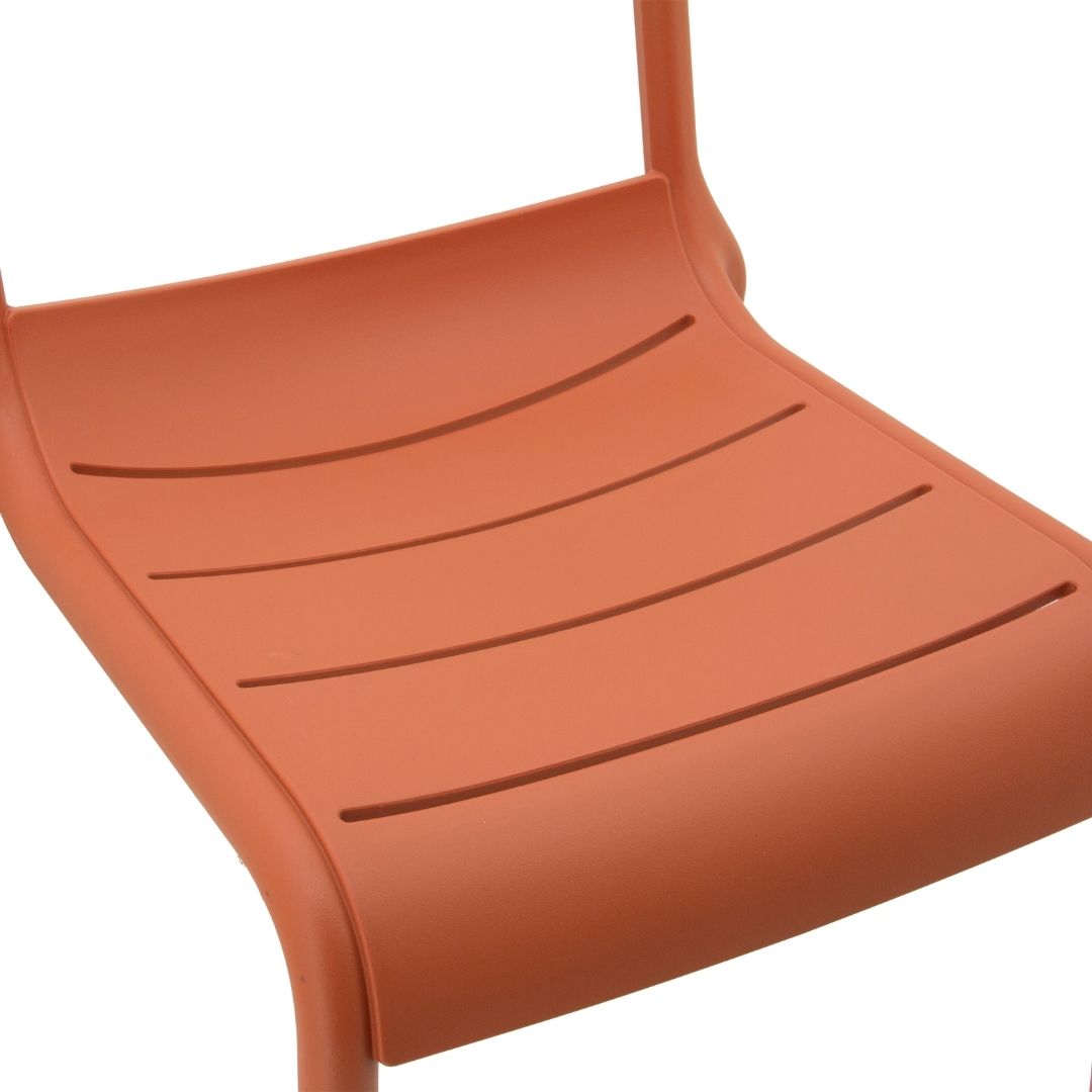 Stackable Terracotta Plastic Outdoor Chairs – Armless, Weatherproof & Space-Saving Patio Seating