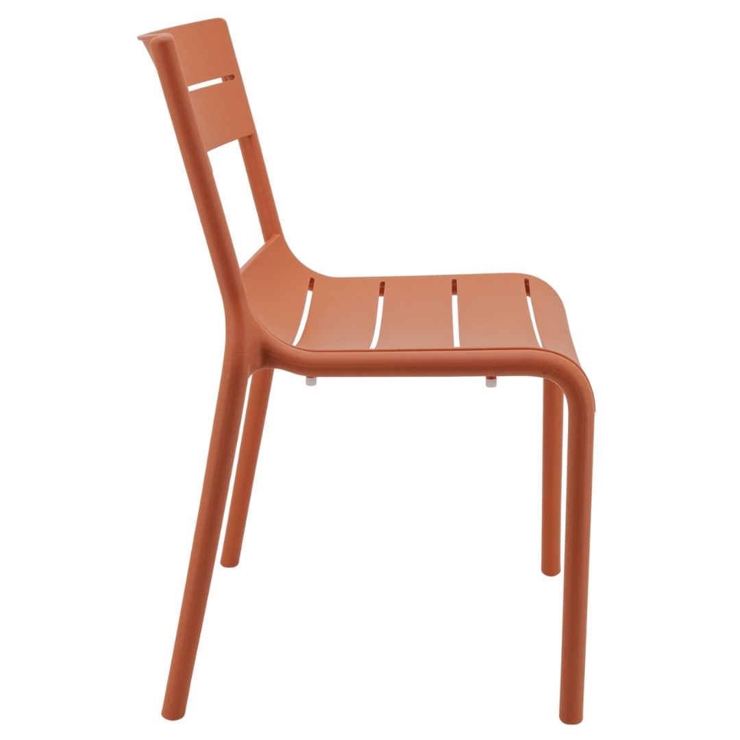 Stackable Terracotta Plastic Outdoor Chairs – Armless, Weatherproof & Space-Saving Patio Seating