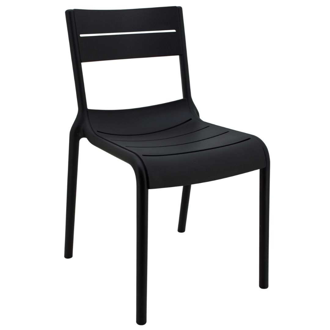 Stackable Black Plastic Outdoor Chairs – Armless, Lightweight & Durable Patio Seating