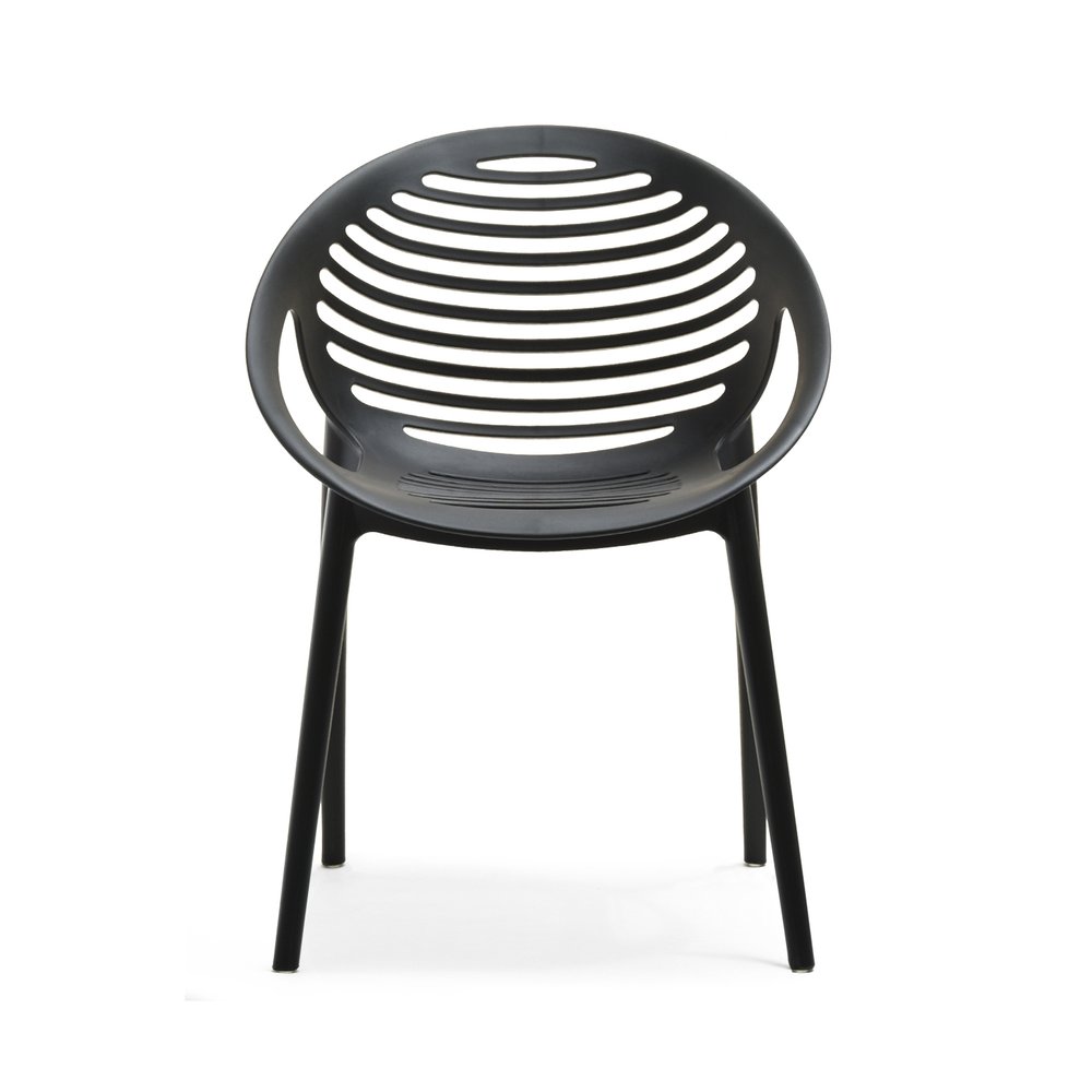 Modern Slatted Shell PP Plastic Outdoor Armchair - Stackable Patio Chair for Restaurant, Cafe & Bistro