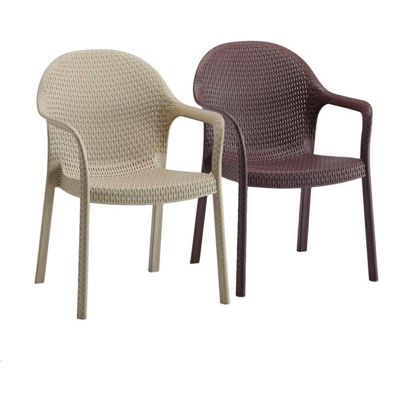 Modern Rattan Style Polypropylene Plastic Chair with Armrest for Outdoor & Dining Use