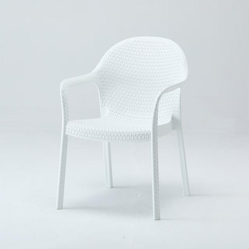 Modern Rattan Style Polypropylene Plastic Chair with Armrest for Outdoor & Dining Use
