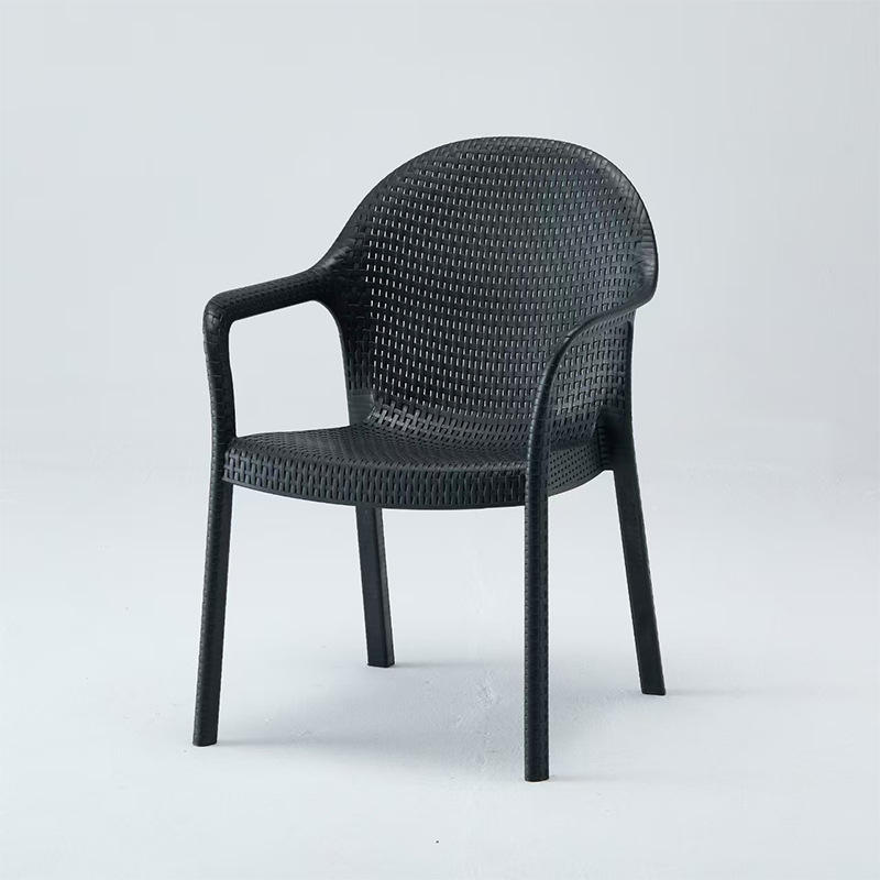 Modern Rattan Style Polypropylene Plastic Chair with Armrest for Outdoor & Dining Use