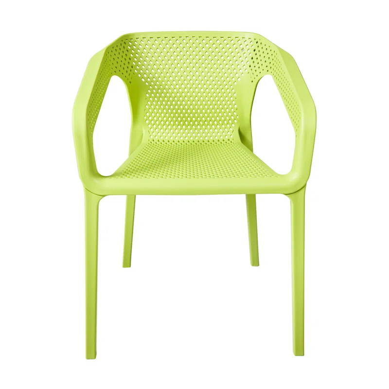 Breathable Mesh PP Plastic Outdoor Armchair - Stackable All-Weather Patio Chair for Restaurant, Cafe & Bistro