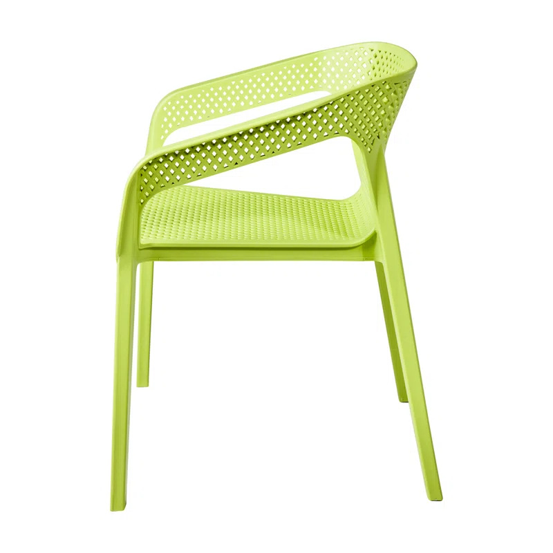 Breathable Mesh PP Plastic Outdoor Armchair - Stackable All-Weather Patio Chair for Restaurant, Cafe & Bistro