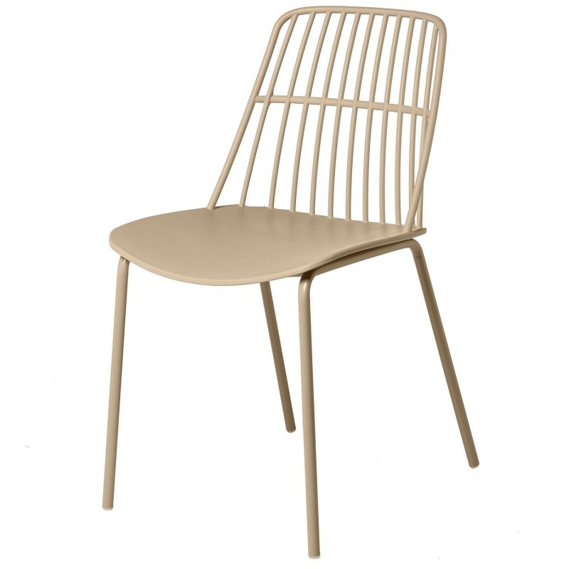 Taupe Plastic Outdoor Chair With Metal Feet