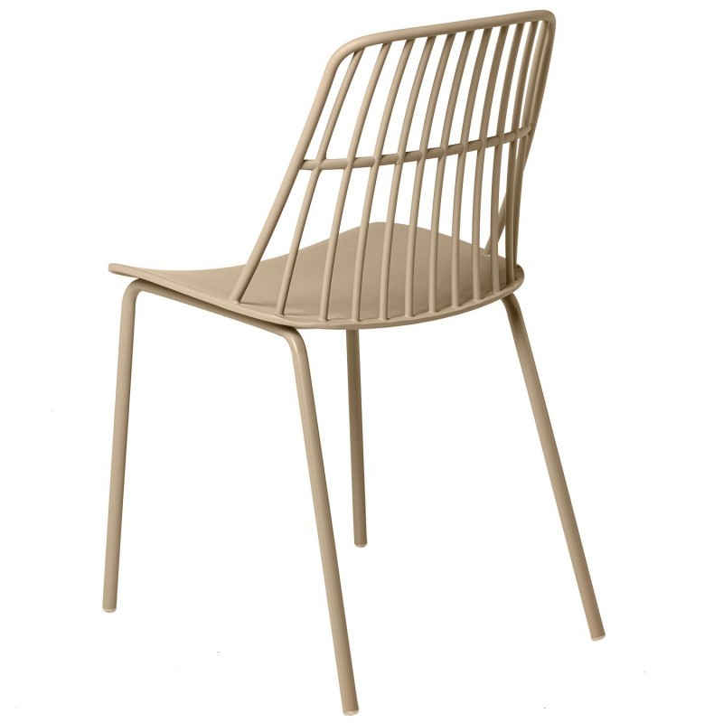 Taupe Plastic Outdoor Chair With Metal Feet