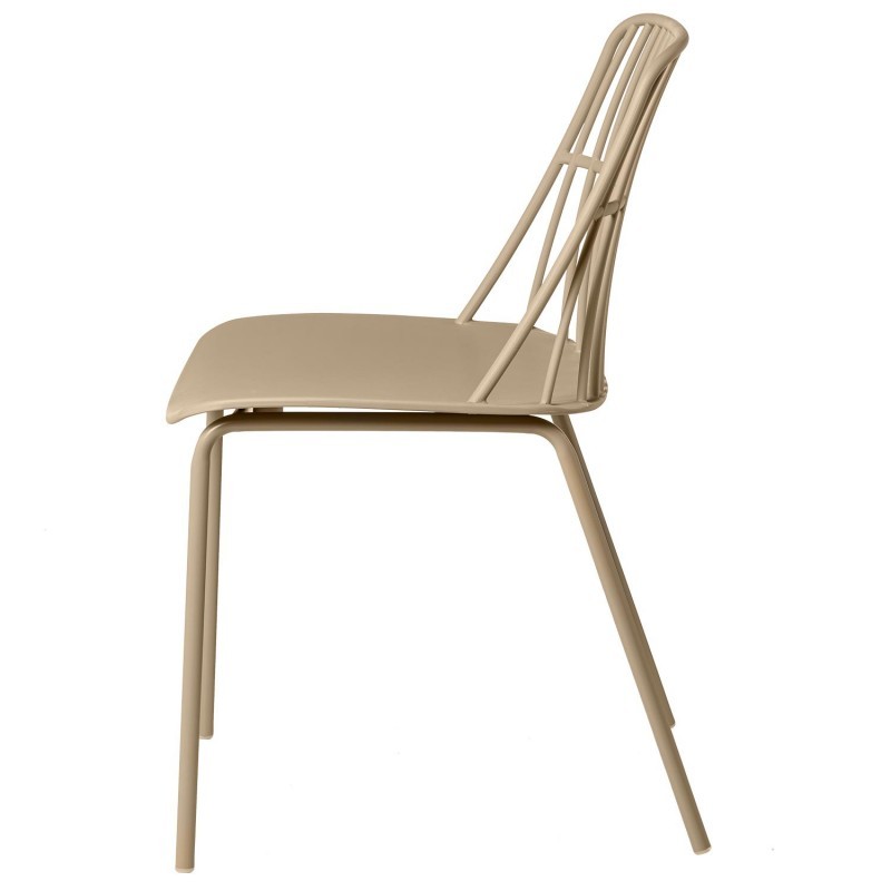 Taupe Plastic Outdoor Chair With Metal Feet