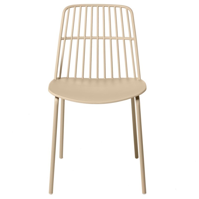 Taupe Plastic Outdoor Chair With Metal Feet