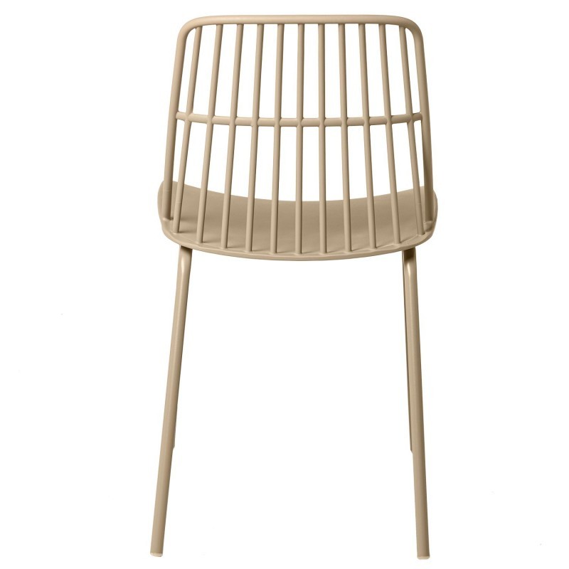 Taupe Plastic Outdoor Chair With Metal Feet