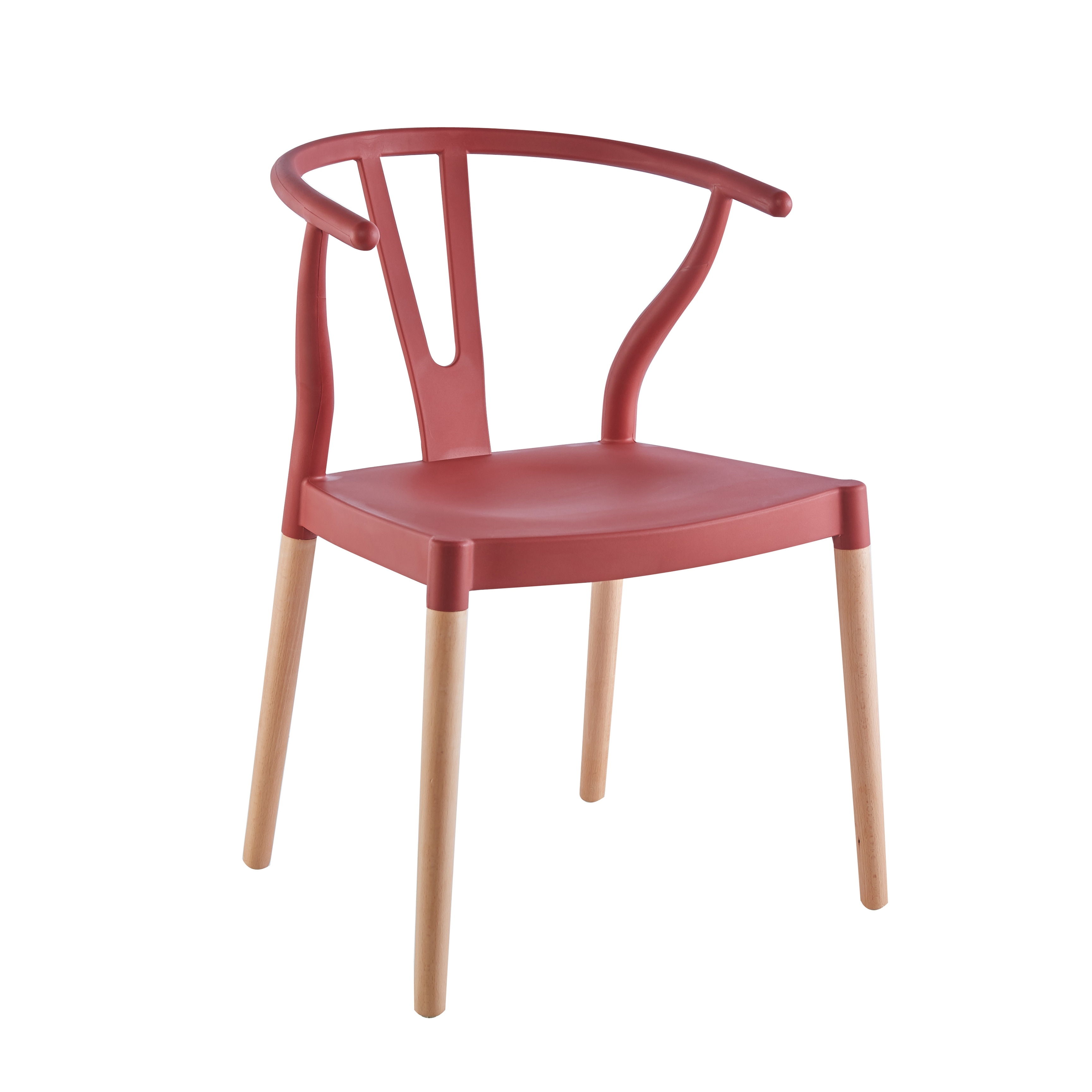 Wishbone Chair Burgundy Seat Wooden Feet-PP Chair