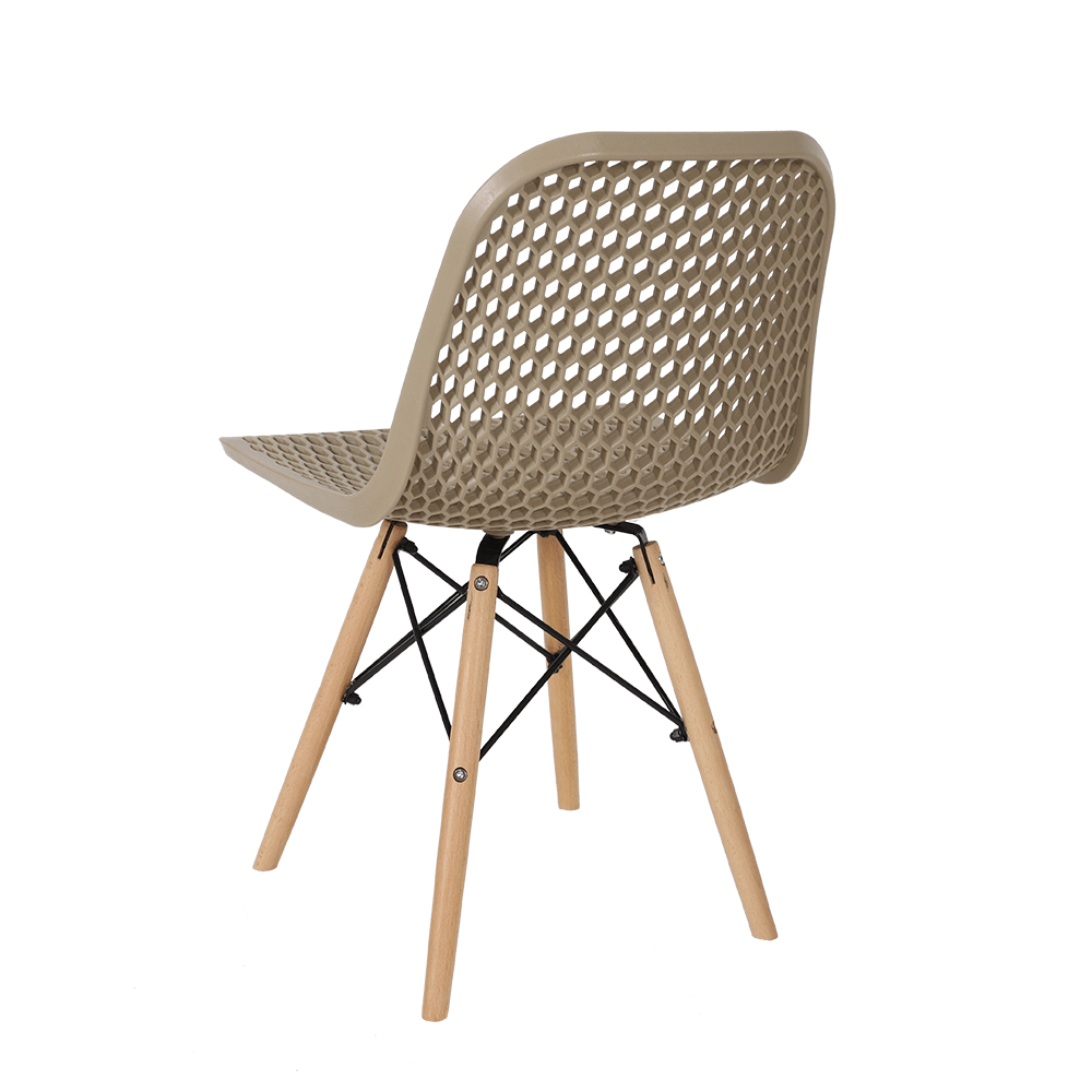 Honeycomb Mesh PP Plastic Dining Chair with Eiffel Wood Legs - Mid-Century Modern Side Chair for Restaurant & Cafe