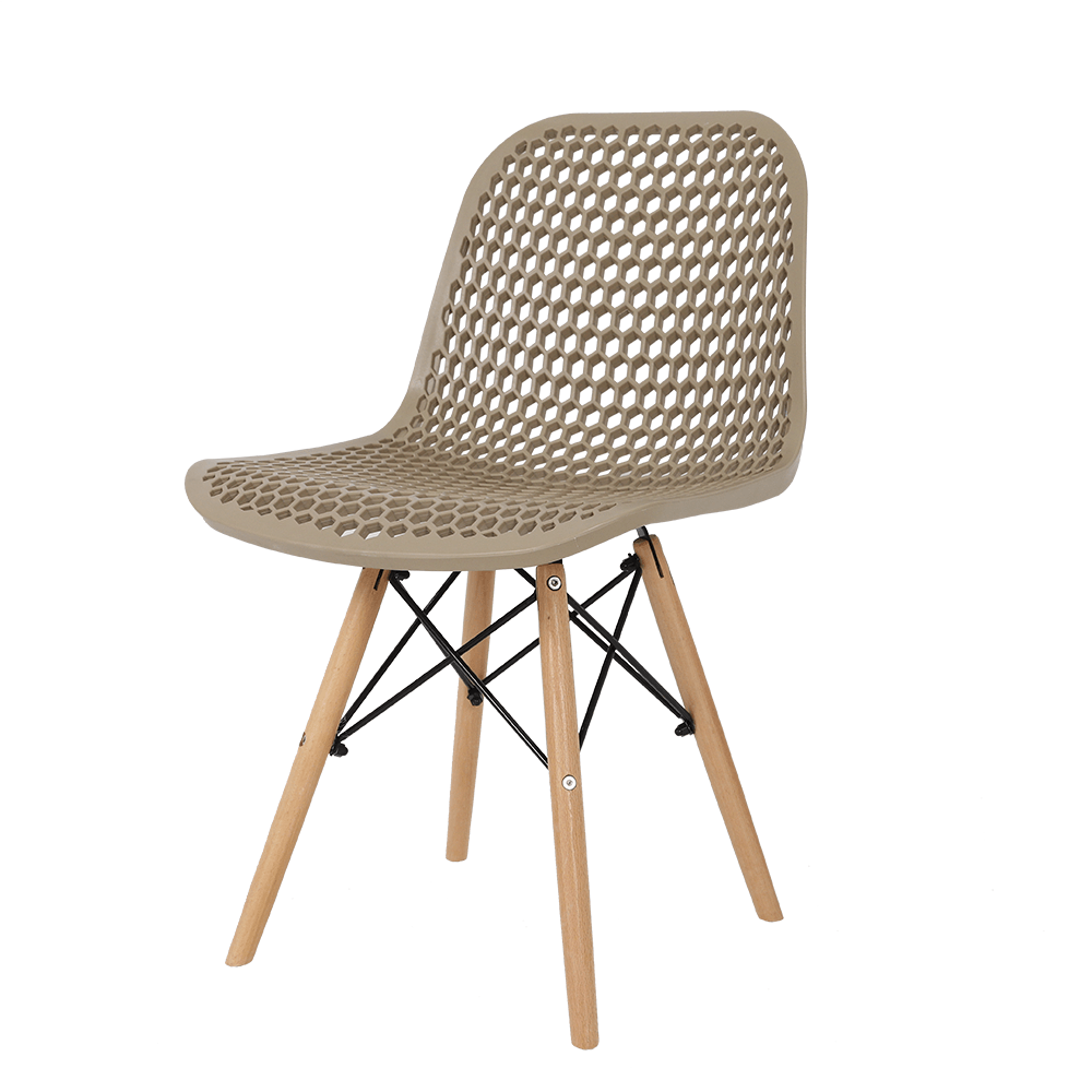 Honeycomb Mesh PP Plastic Dining Chair with Eiffel Wood Legs - Mid-Century Modern Side Chair for Restaurant & Cafe