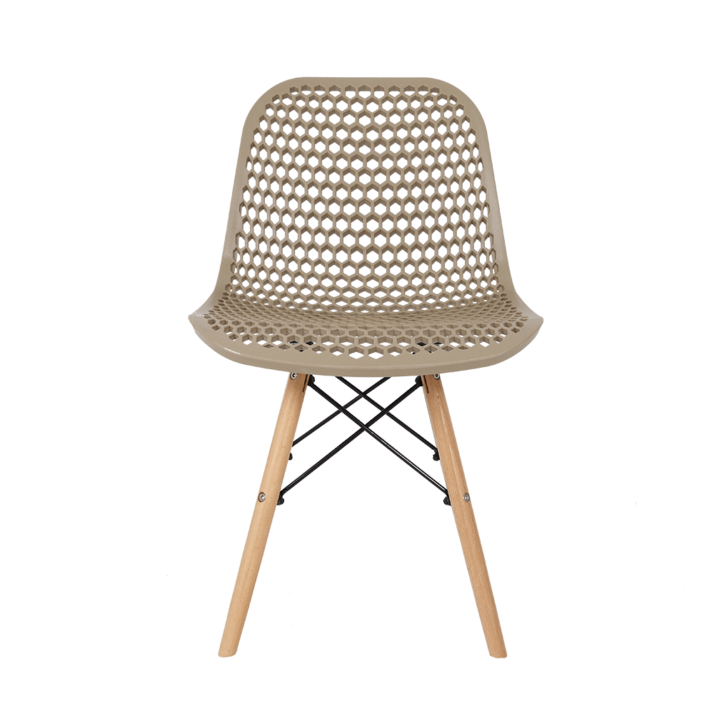 Honeycomb Mesh PP Plastic Dining Chair with Eiffel Wood Legs - Mid-Century Modern Side Chair for Restaurant & Cafe