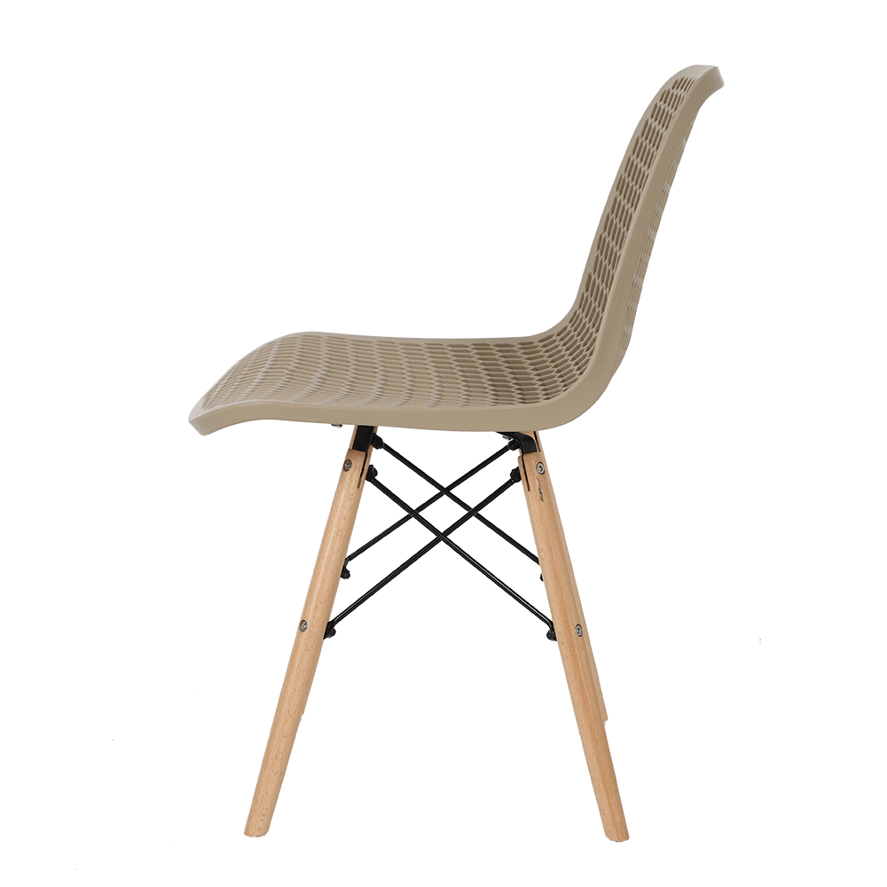 Honeycomb Mesh PP Plastic Dining Chair with Eiffel Wood Legs - Mid-Century Modern Side Chair for Restaurant & Cafe