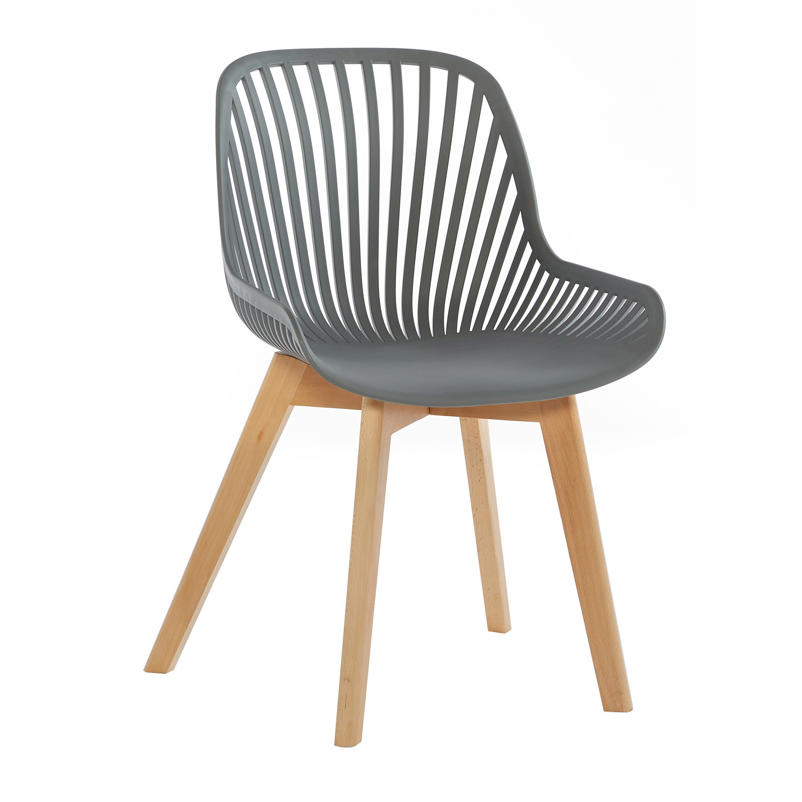 Gray Plastic Kitchen Chair Wood Feet-PP Chair