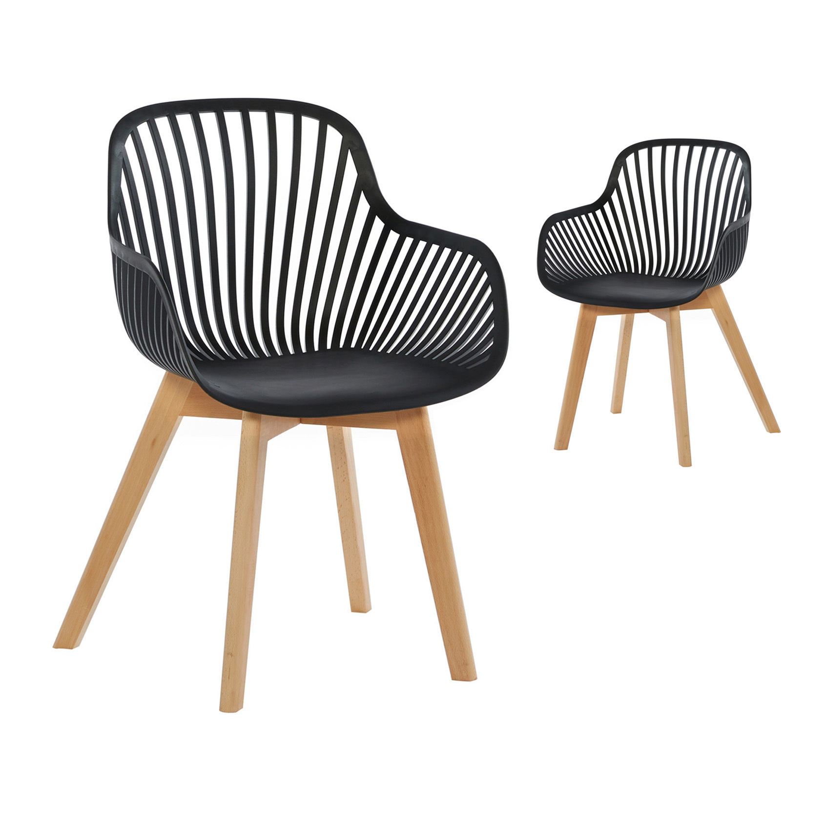 Black Plastic Armchair With Wood Feet-PP Chair