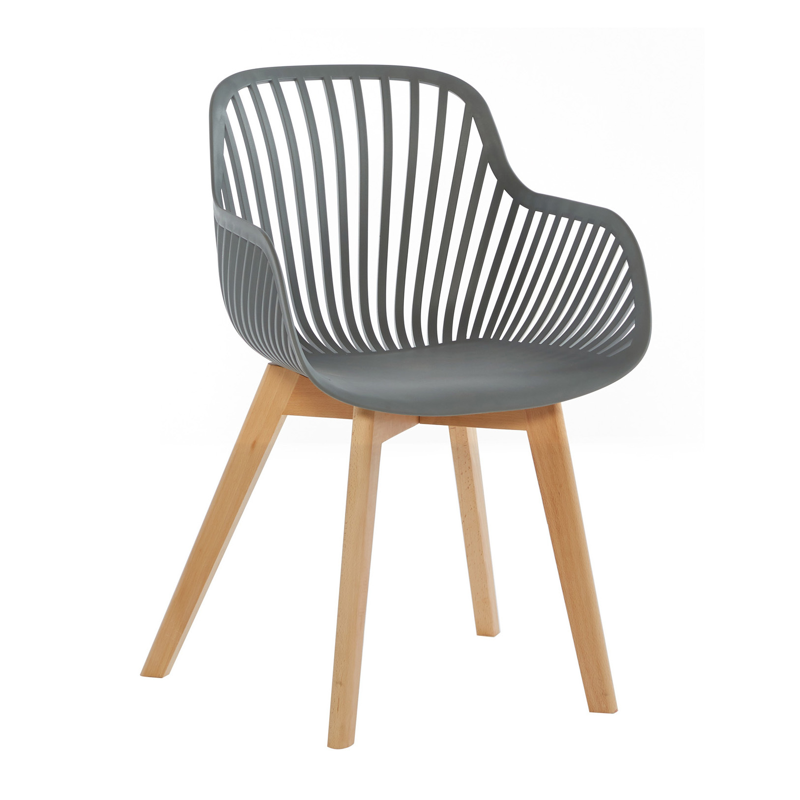 Grey Plastic Armchair With Wood Feet-PP Chair