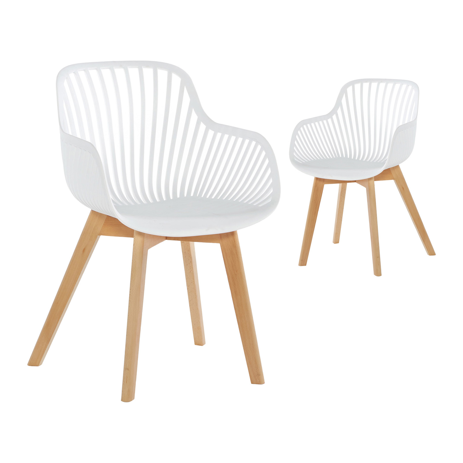 White Plastic Armchair With Wood Feet-PP Chair