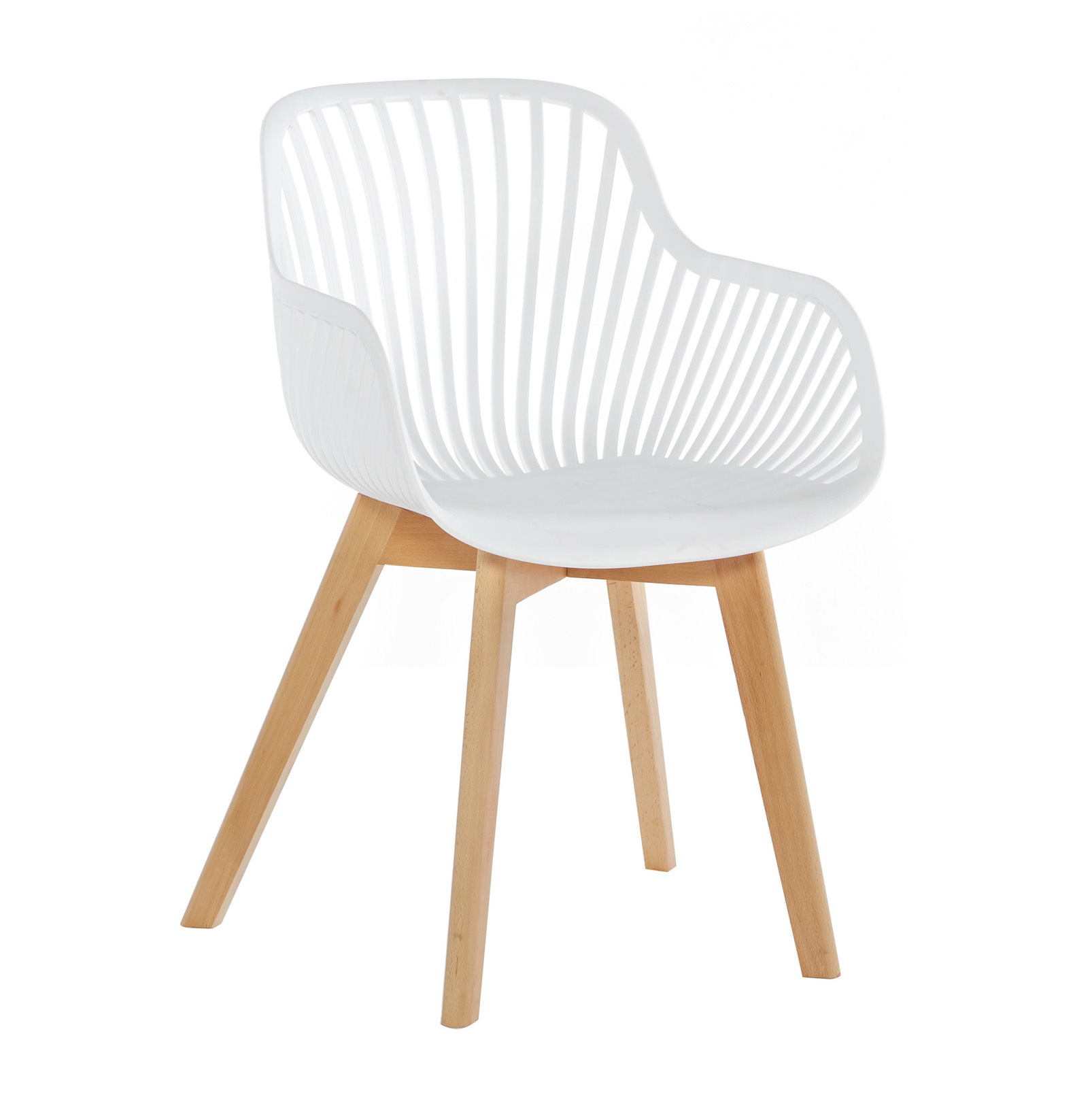 White Plastic Armchair With Wood Feet-PP Chair