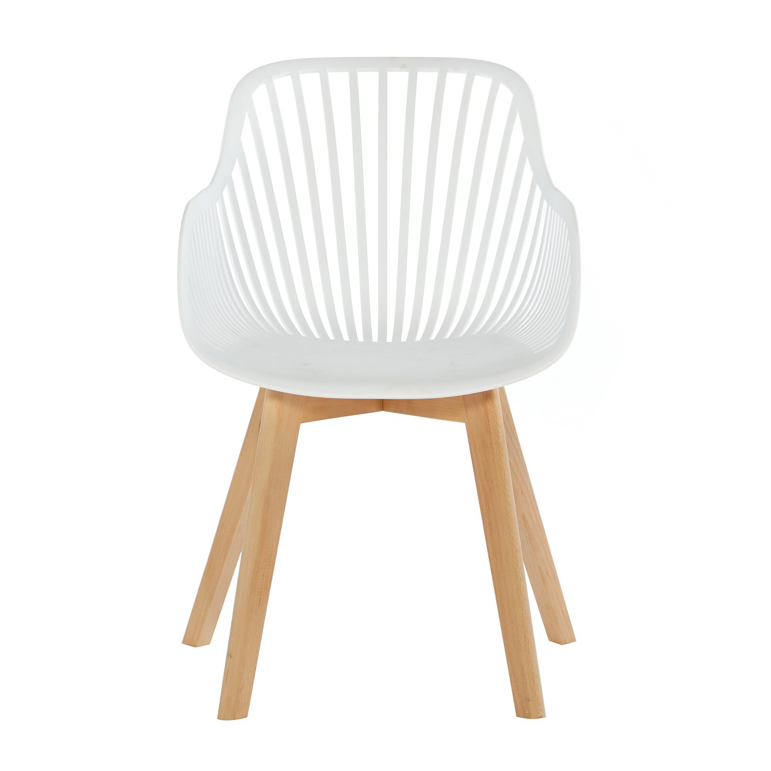 White Plastic Armchair With Wood Feet-PP Chair