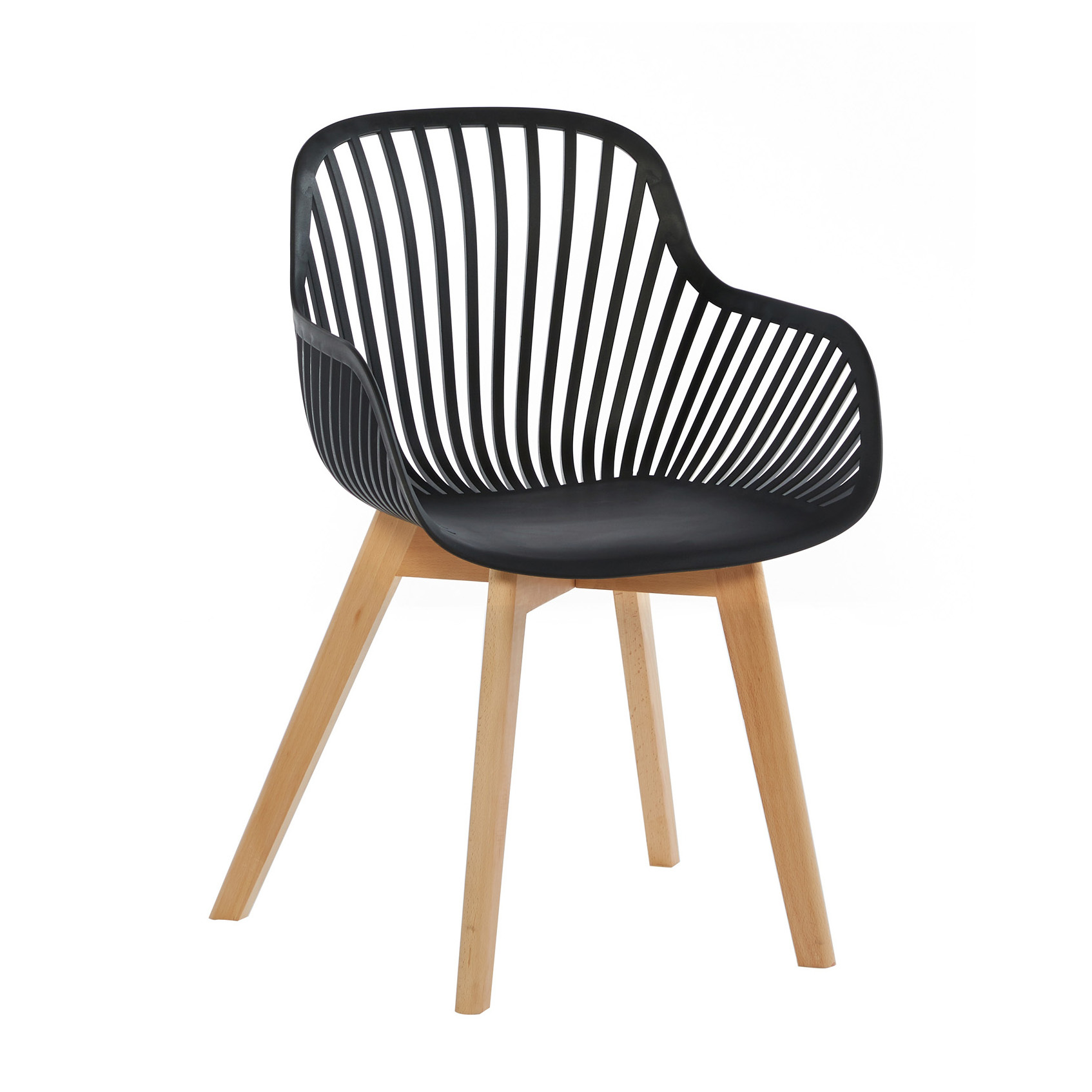 Black Plastic Armchair With Wood Feet-PP Chair