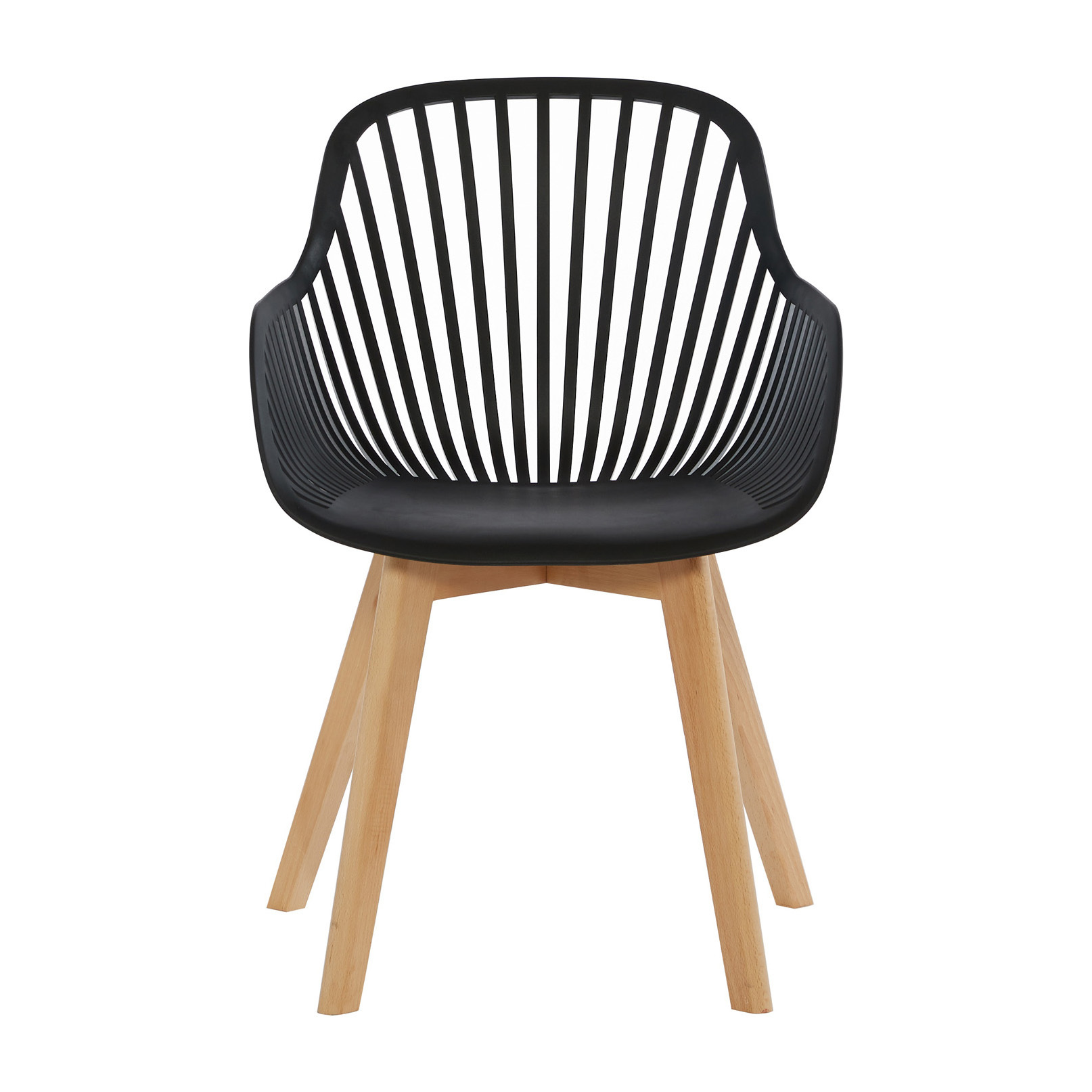 Black Plastic Armchair With Wood Feet-PP Chair