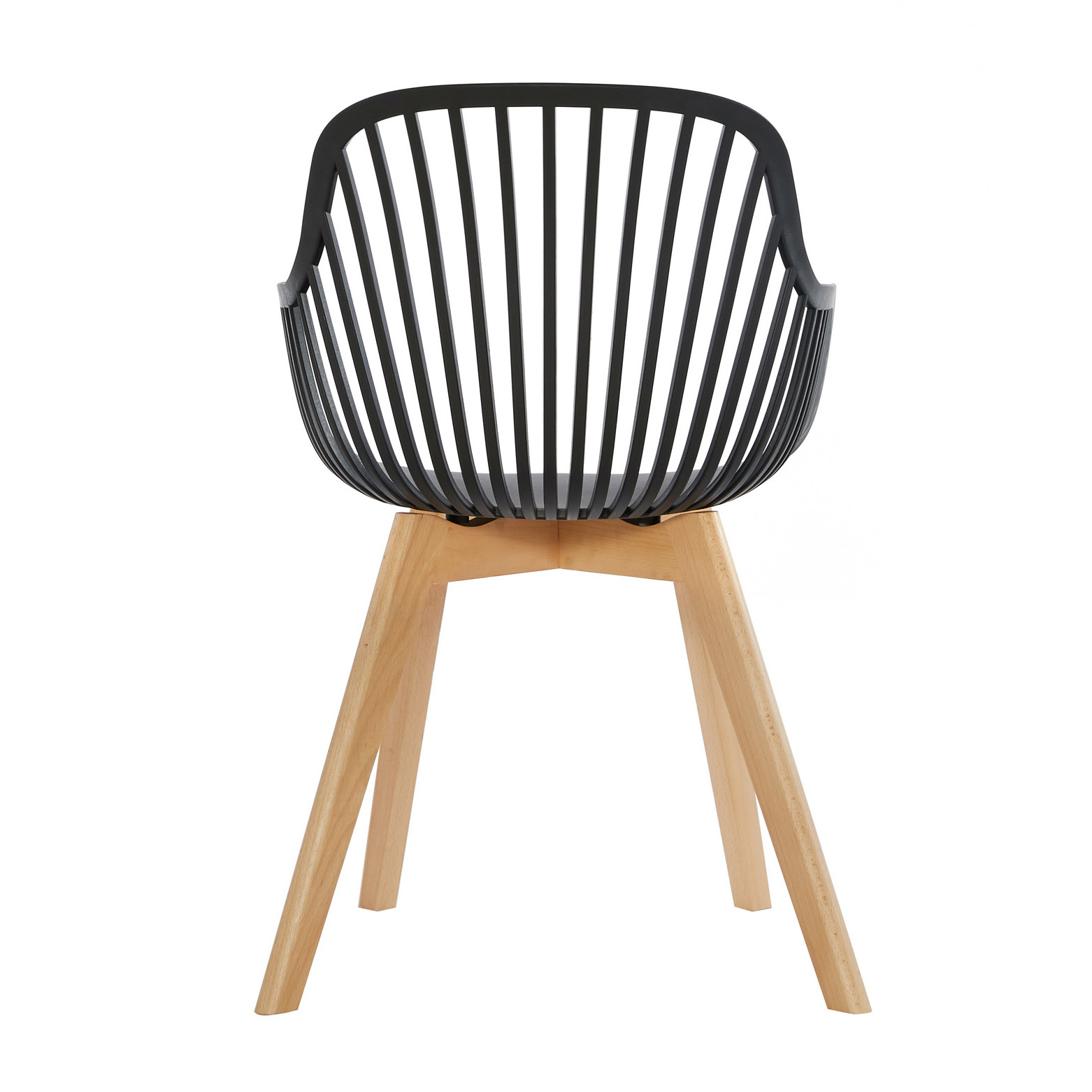 Black Plastic Armchair With Wood Feet-PP Chair