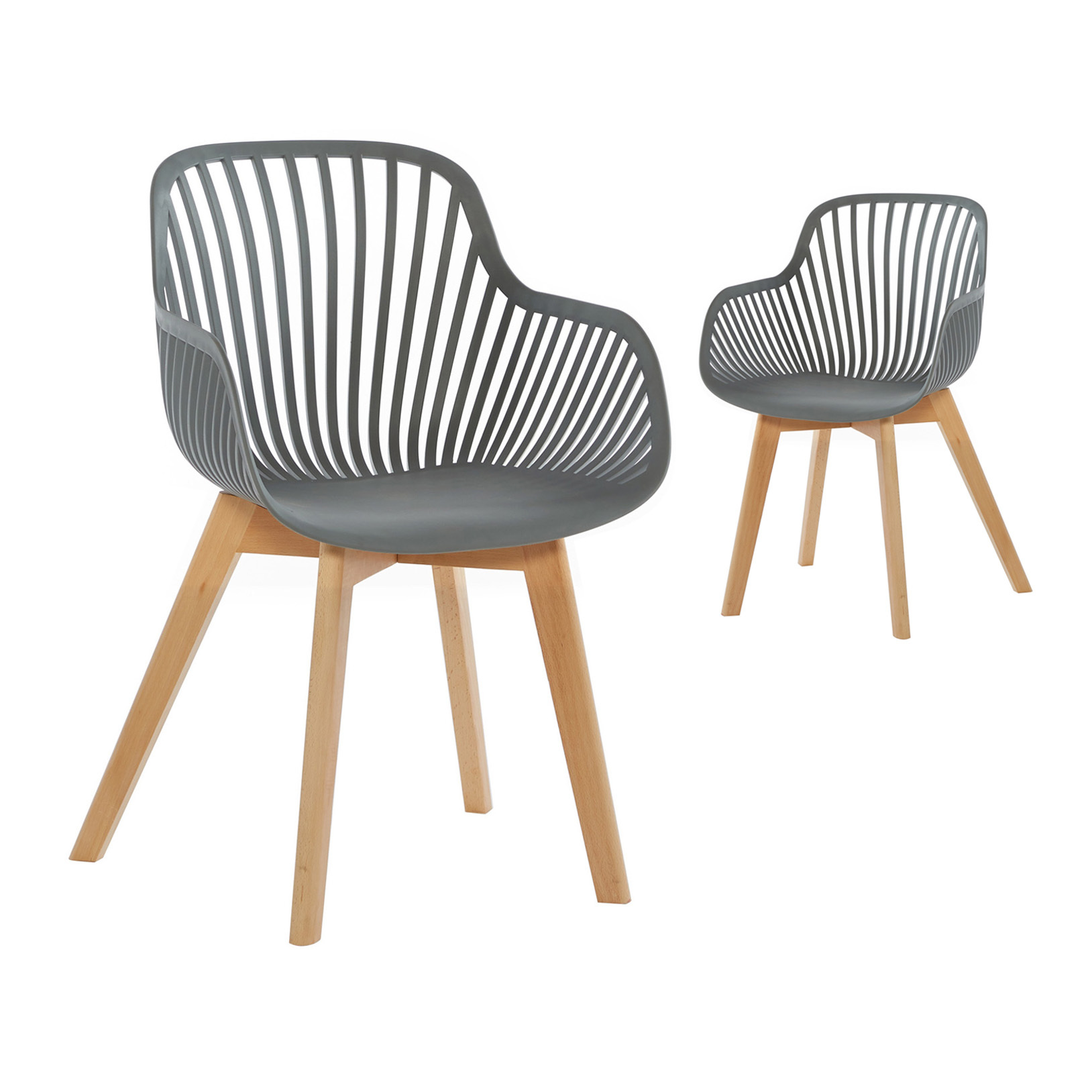 Grey Plastic Armchair With Wood Feet-PP Chair