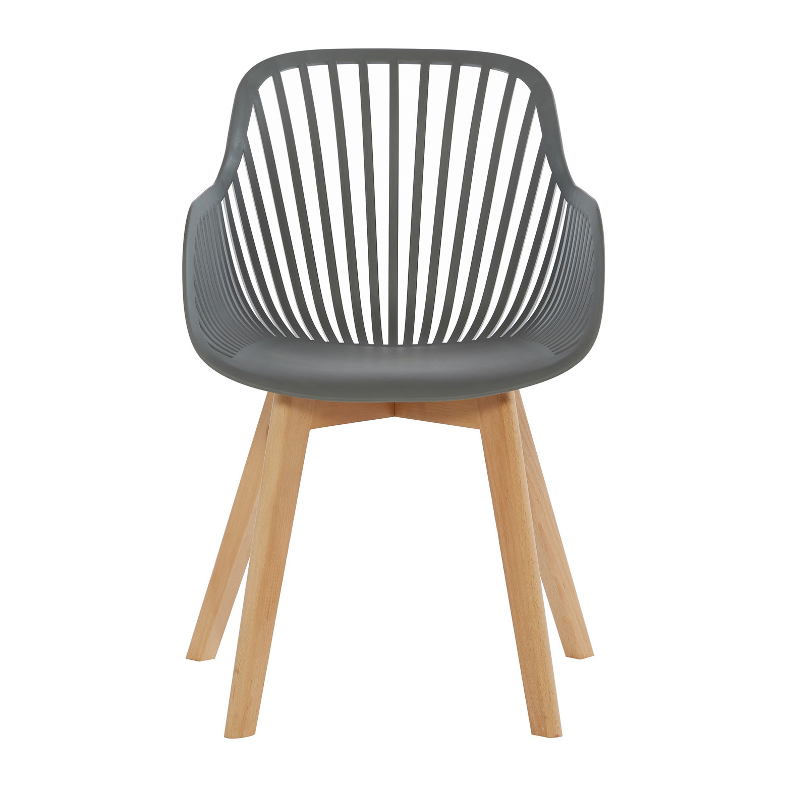 Grey Plastic Armchair With Wood Feet-PP Chair