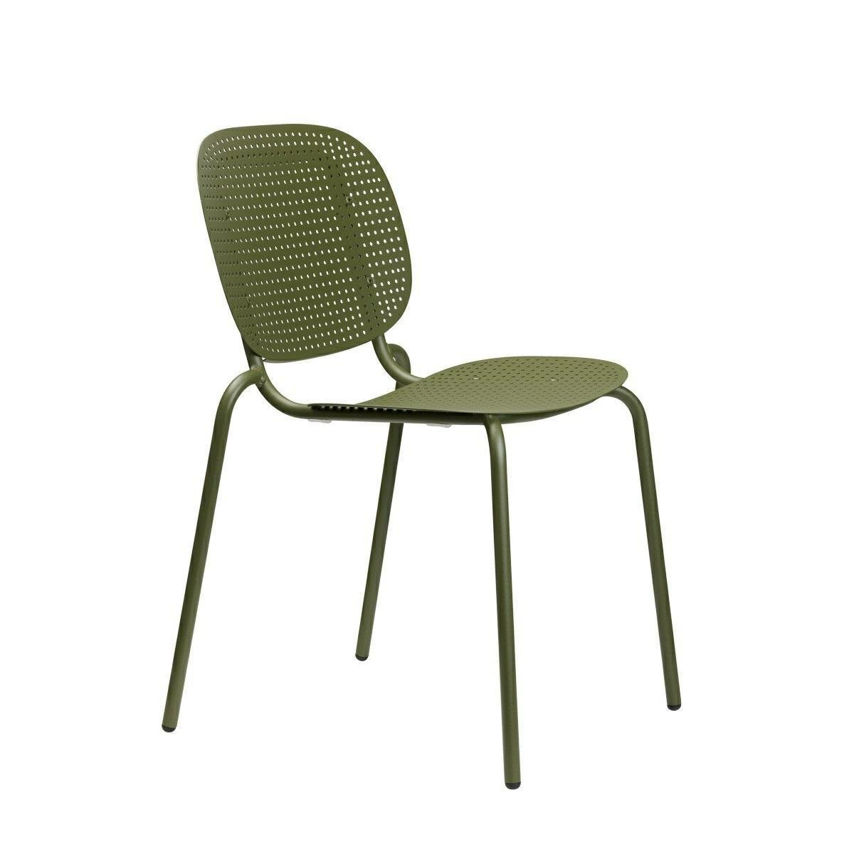 Olive Plastic Chair With Metal Frame