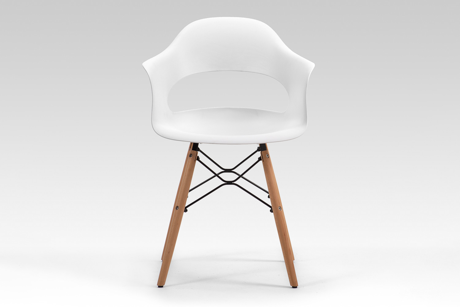 White Polypropylene Armchair with Beech Wood Legs