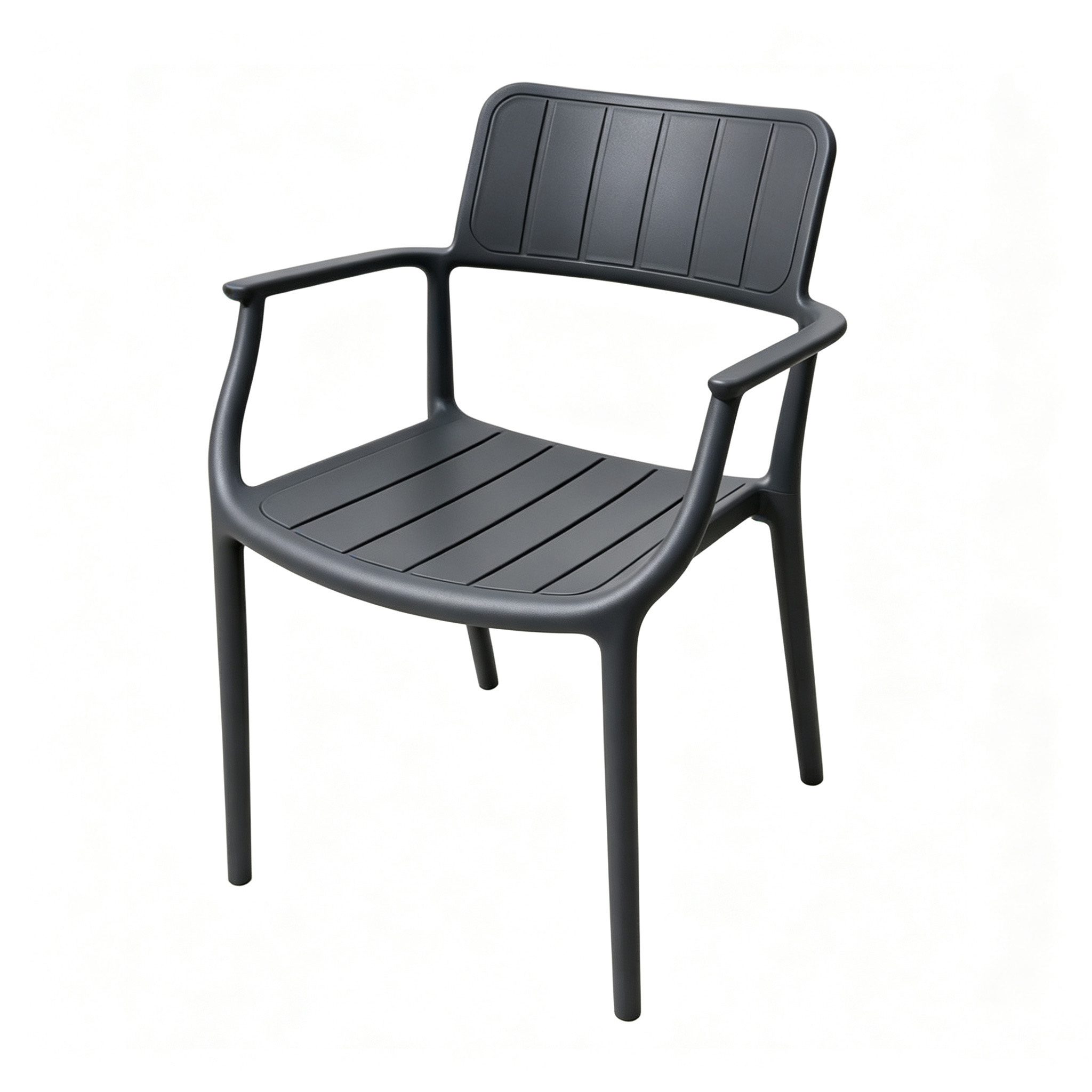 Modern Plastic Outdoor Armchair with Wood-Style Slat Design for Patio & Garden
