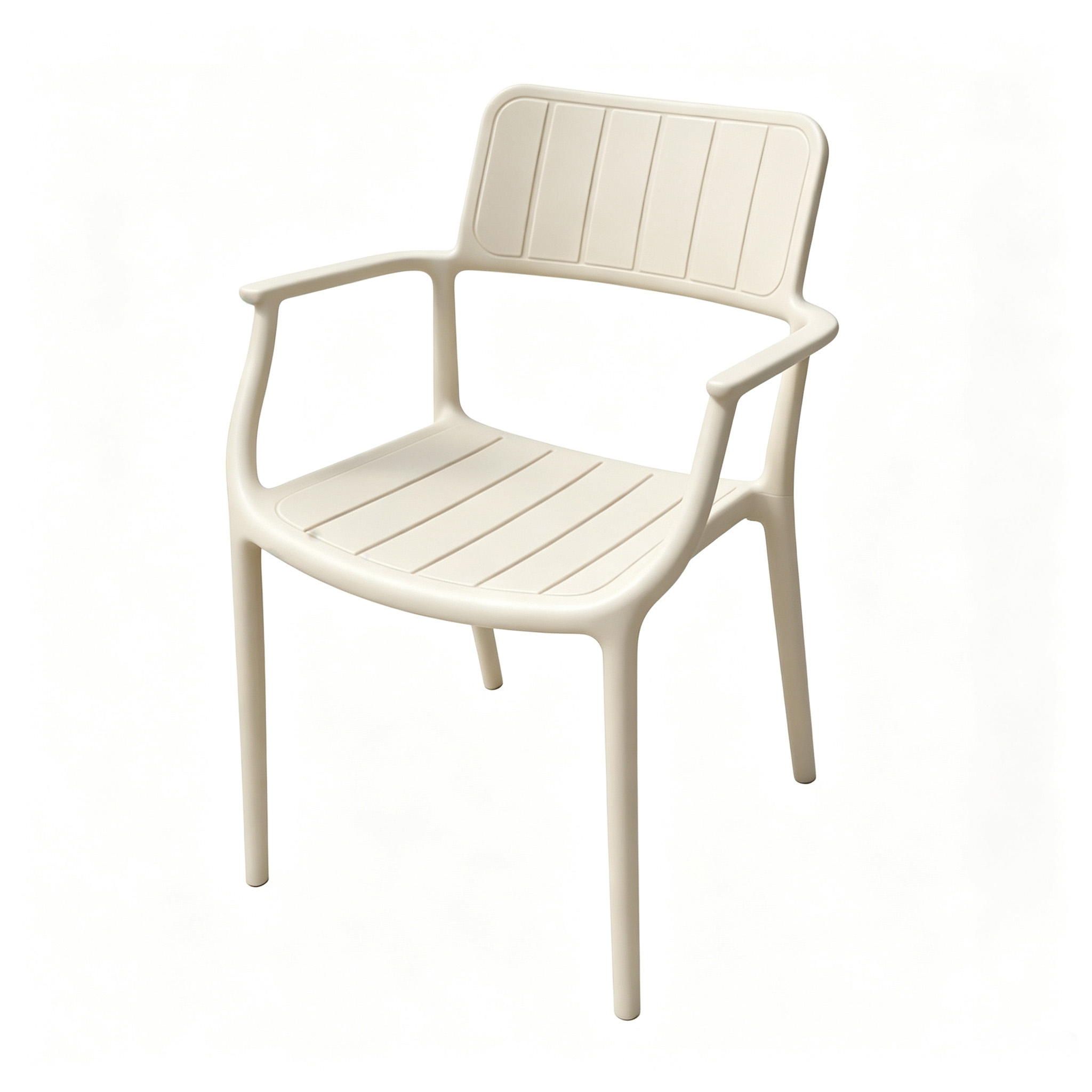 Warm White Plastic Outdoor Armchair with Slatted Design for Patio & Garden
