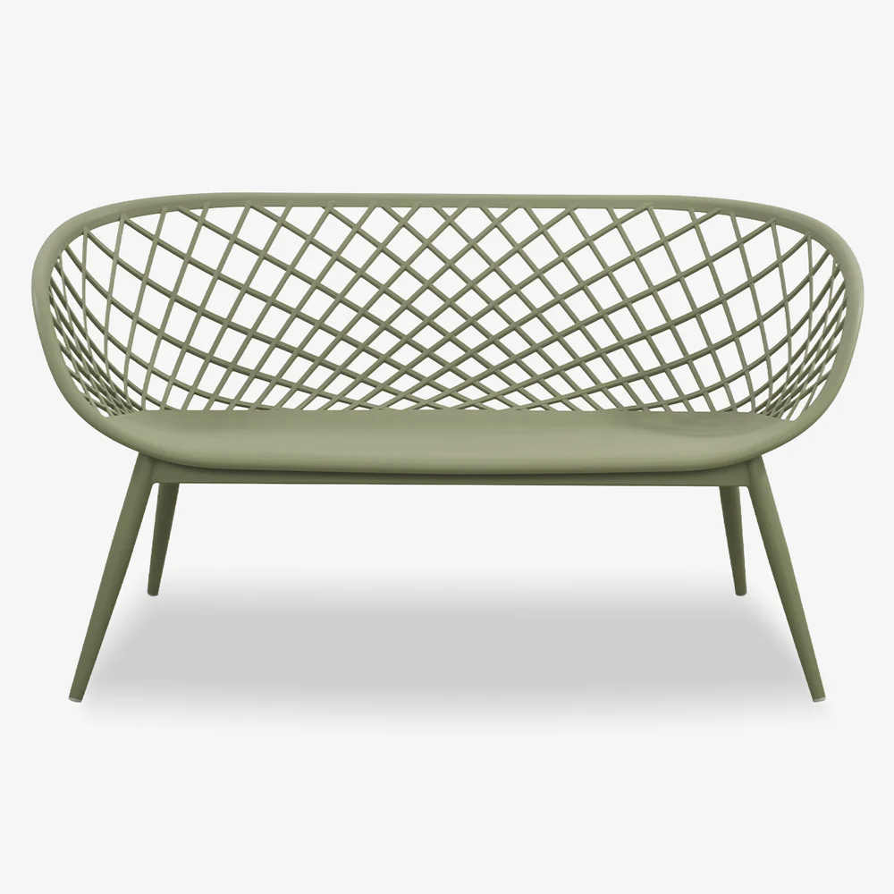 PP Outdoor Loveseat Sofa – Woven Backrest with Powder-Coated Metal Frame